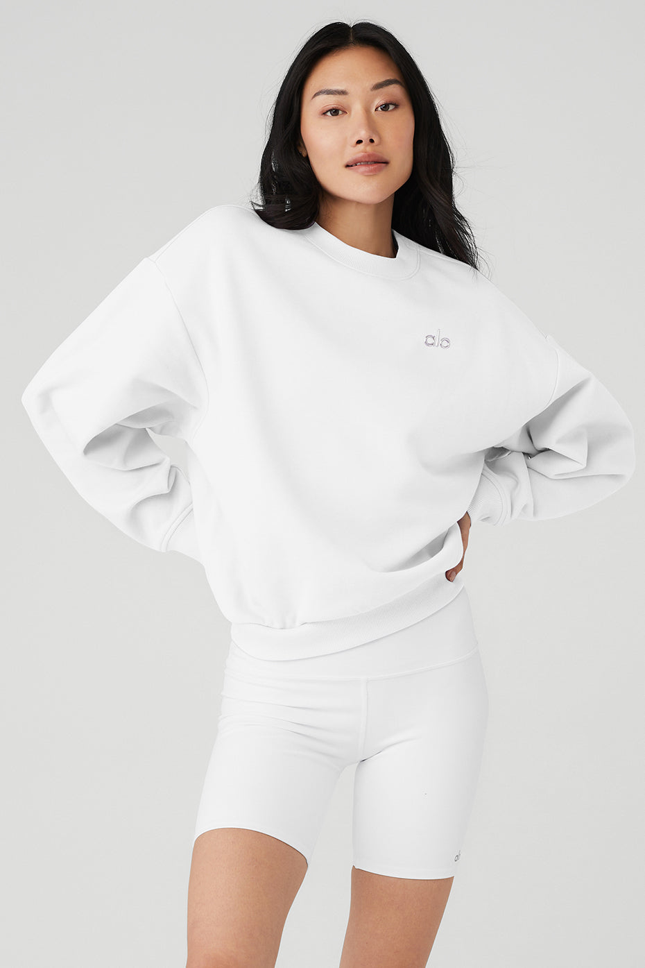 White Women's Alo Yoga Accolade Crew Neck Pullover Sweatshirts | UCT-986075