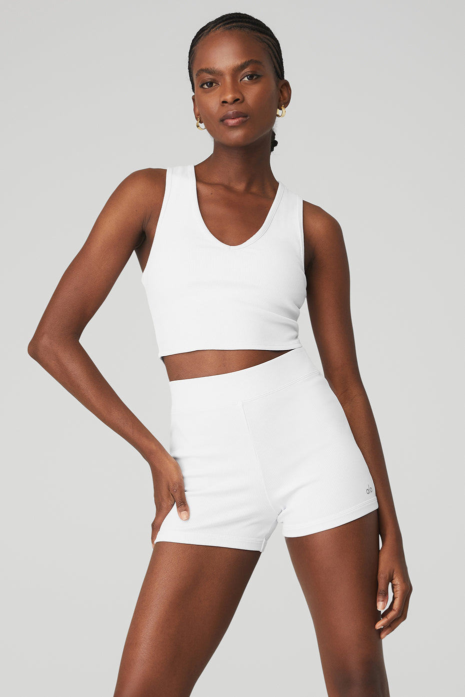 White Women's Alo Yoga Goddess Ribbed Cropped Racerback Tanks | YHW-549017