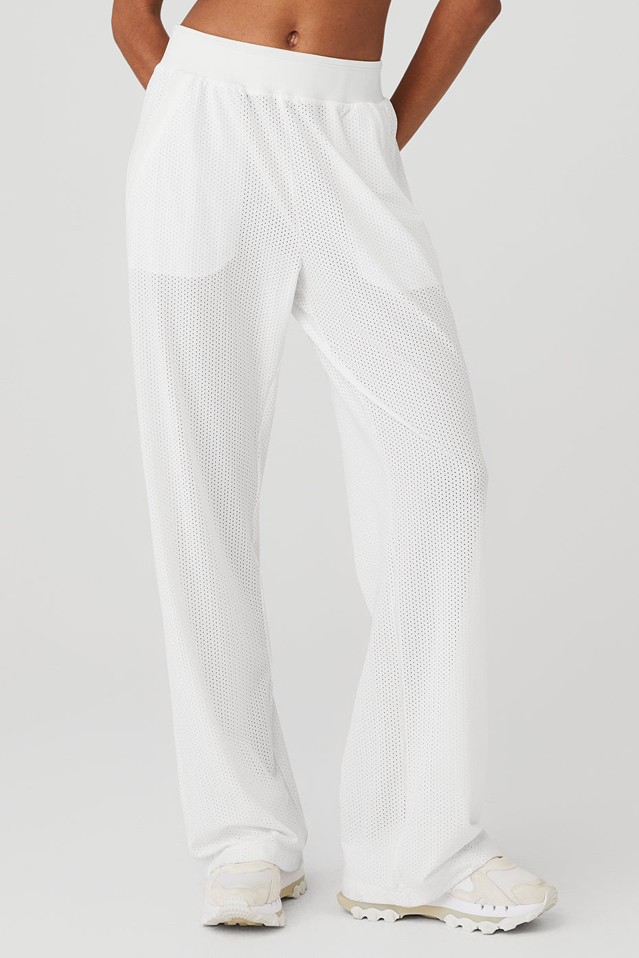 White Women's Alo Yoga Mesh All-Star Wide Leg Pants | MKV-175823