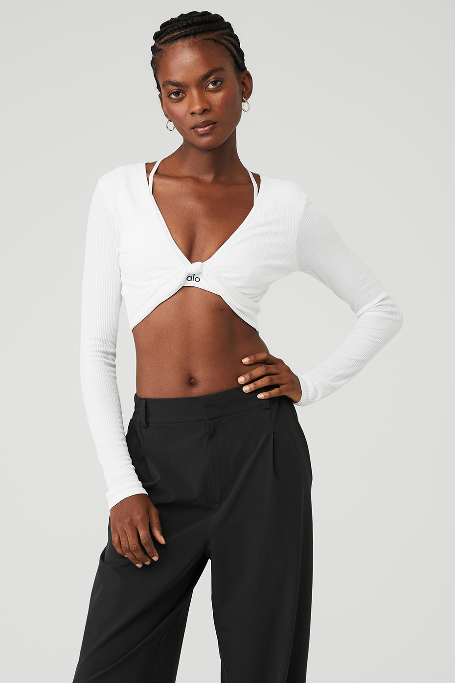 White Women's Alo Yoga Ribbed Knotty Long Sleeve | ETA-271584