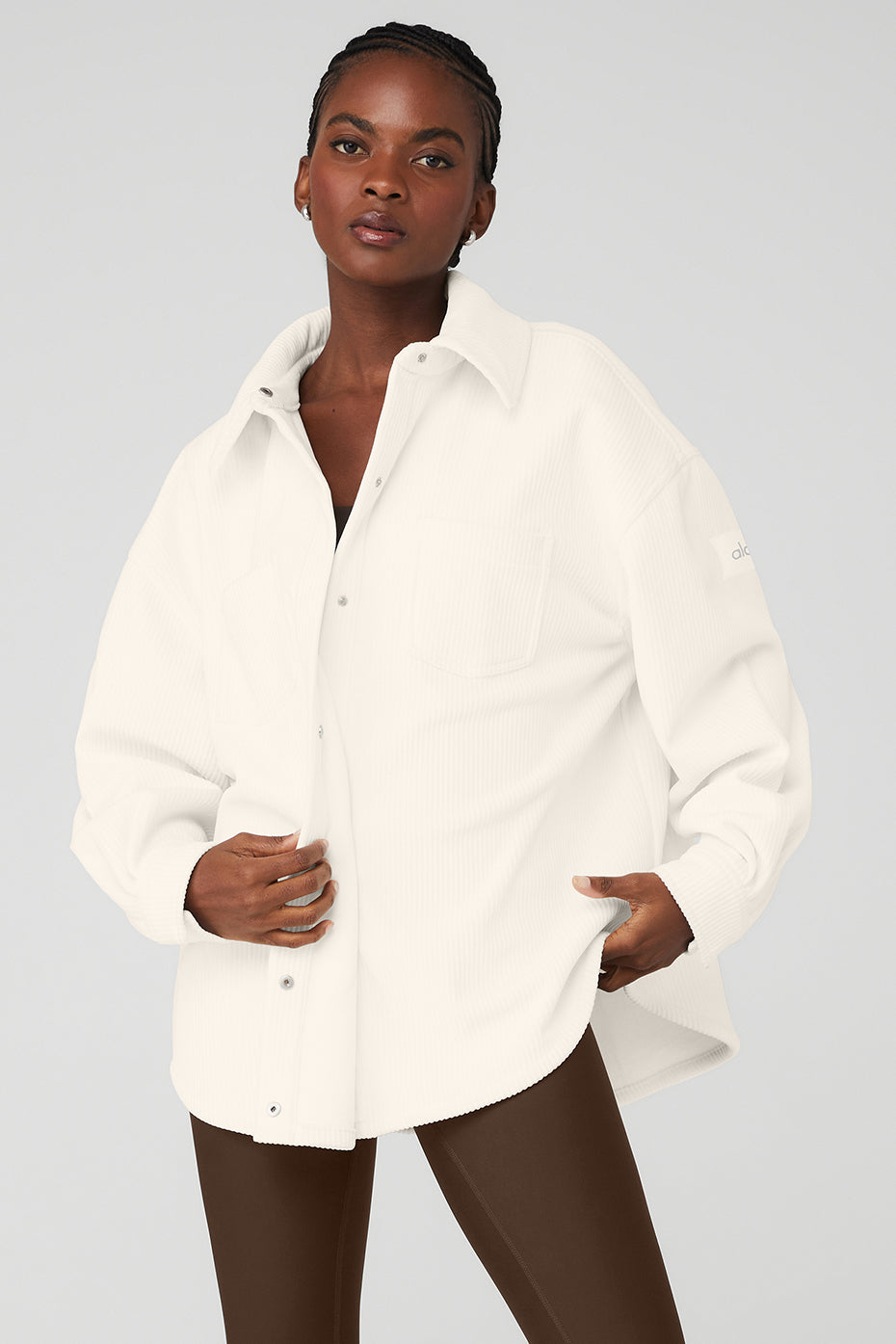 White Women's Alo Yoga Ribbed Velour Mountain Side Shacket Jackets | PFE-519780