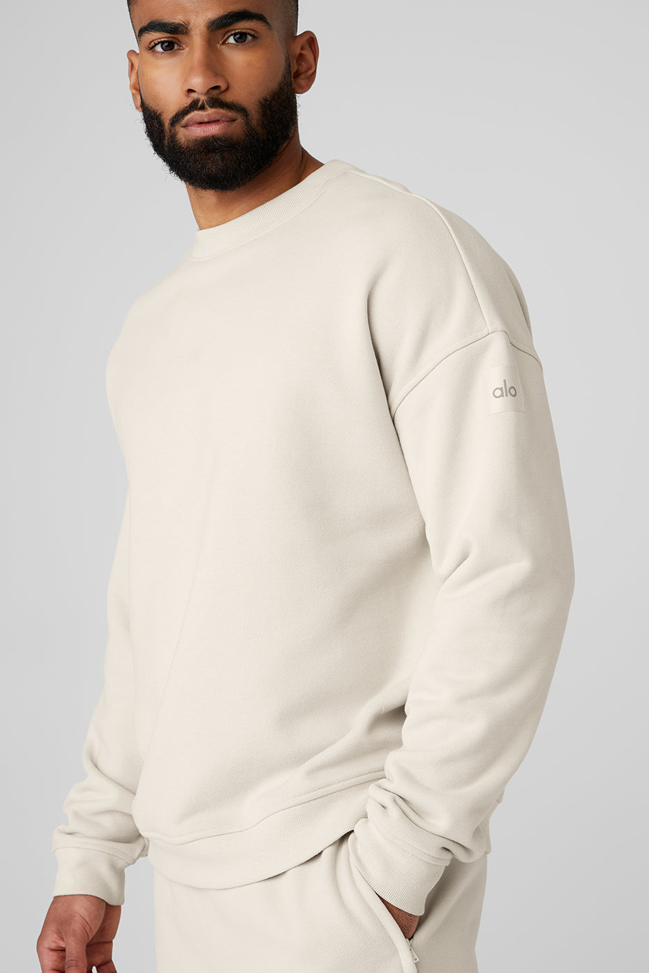 Beige Men's Alo Yoga Renown Heavy Weight Crew Neck Pullover Sweatshirts | WYL-310468