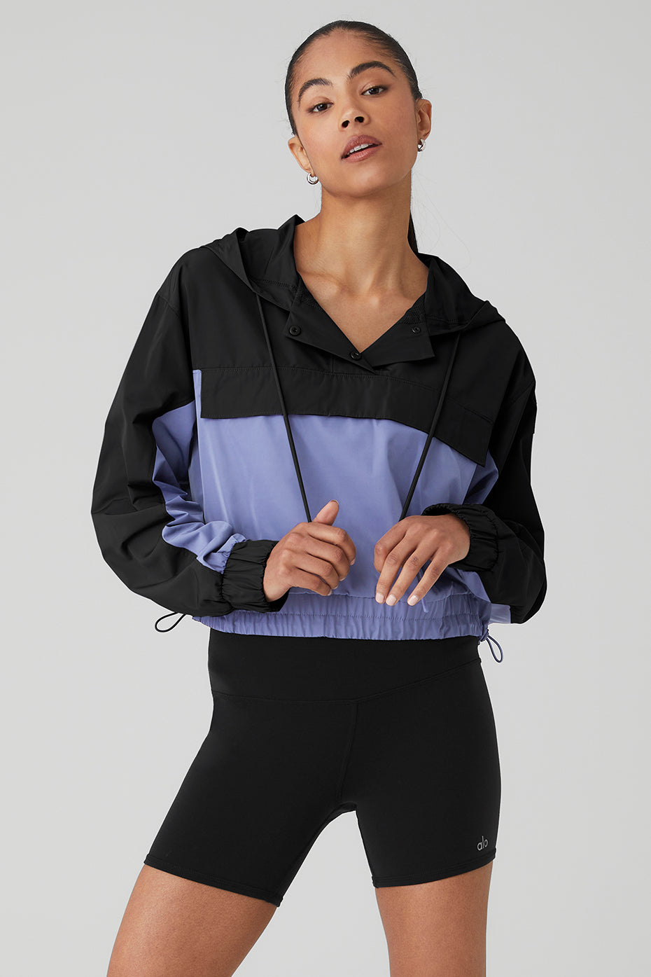 Black / Blue Women's Alo Yoga International Anorak Hoodie | UEC-096184