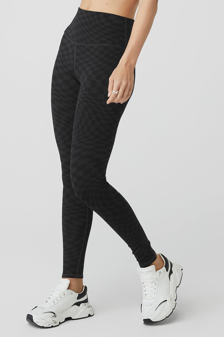 Black / Dark Grey Women's Alo Yoga Jacquard High-Waist Checkered Leggings | QKA-305981