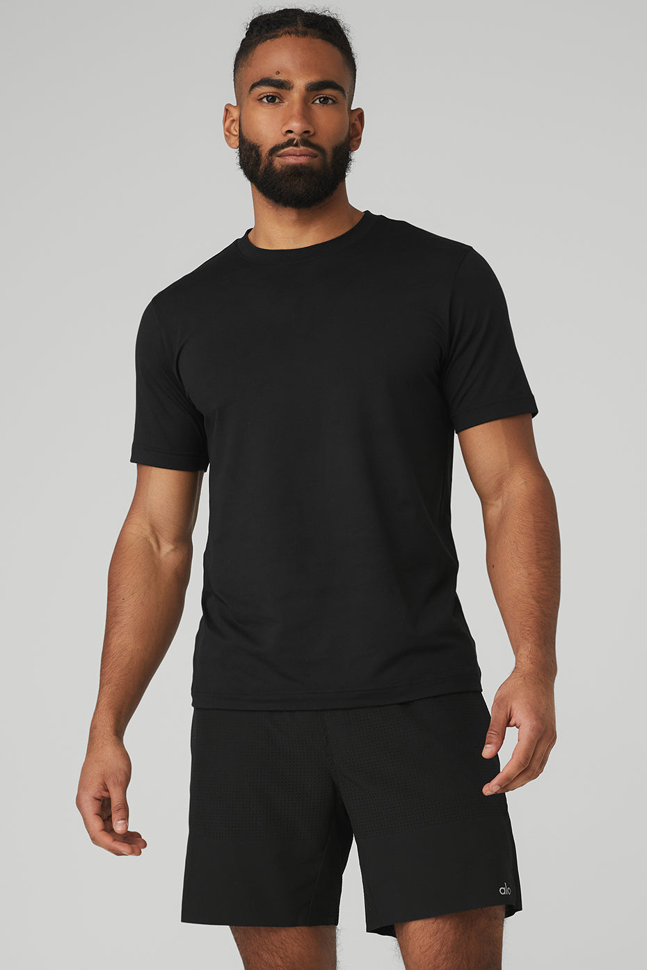 Black Men\'s Alo Yoga Conquer Reform Crewneck Short Sleeve | QBR-914658