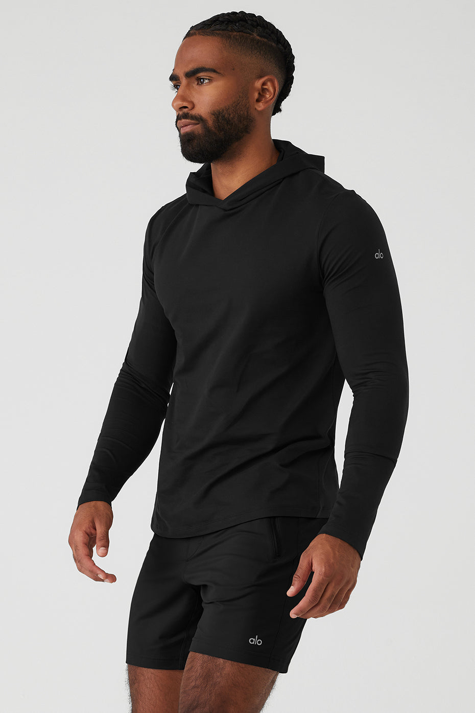 Black Men's Alo Yoga Conquer Reform With Hood Long Sleeve | WNX-408256