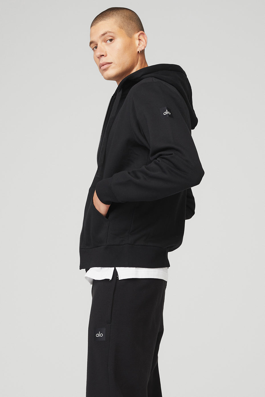 Black Men's Alo Yoga Everyday Full Zip Hoodie | WDX-260817