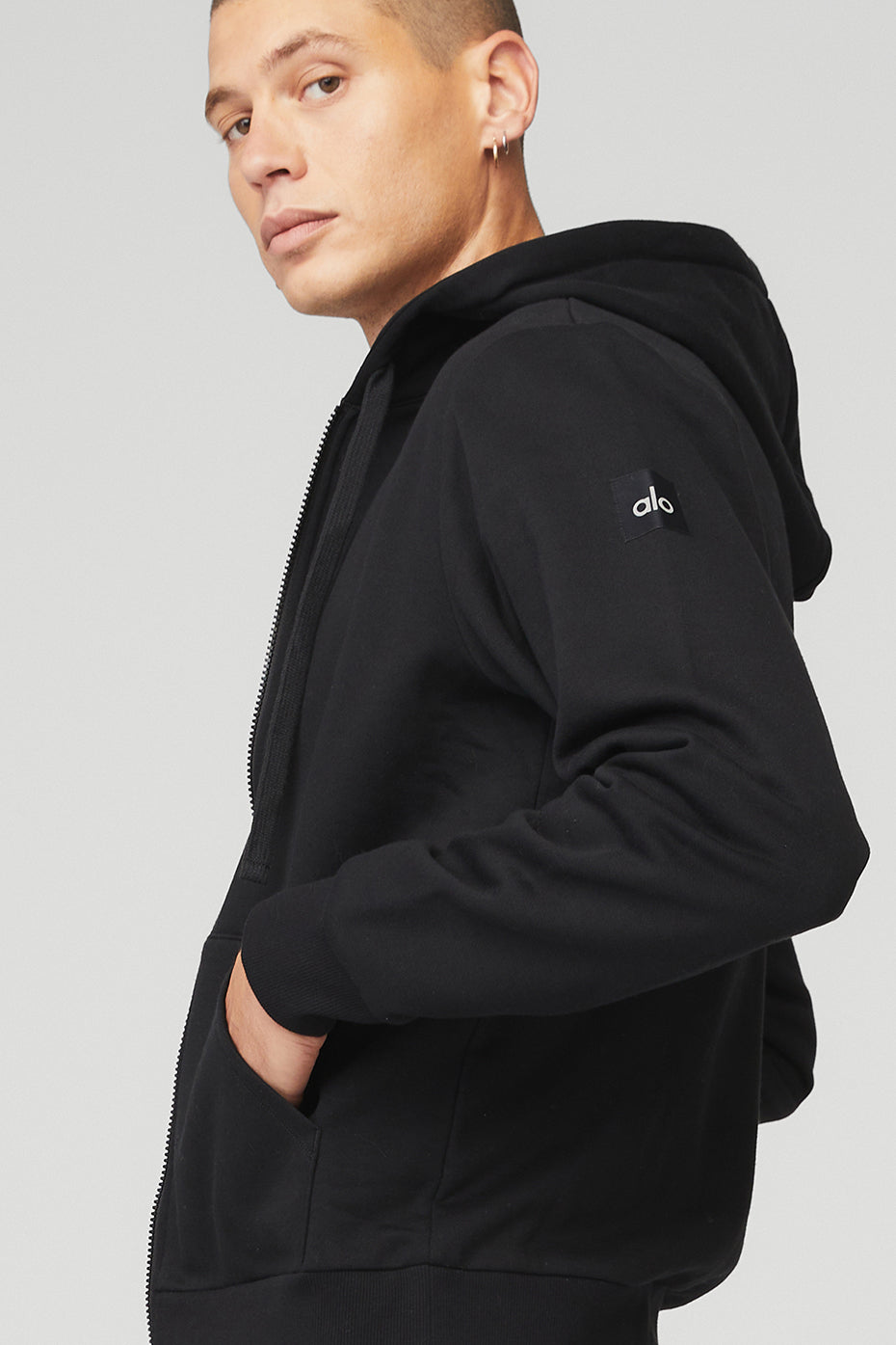 Black Men's Alo Yoga Everyday Full Zip Hoodie | WDX-260817