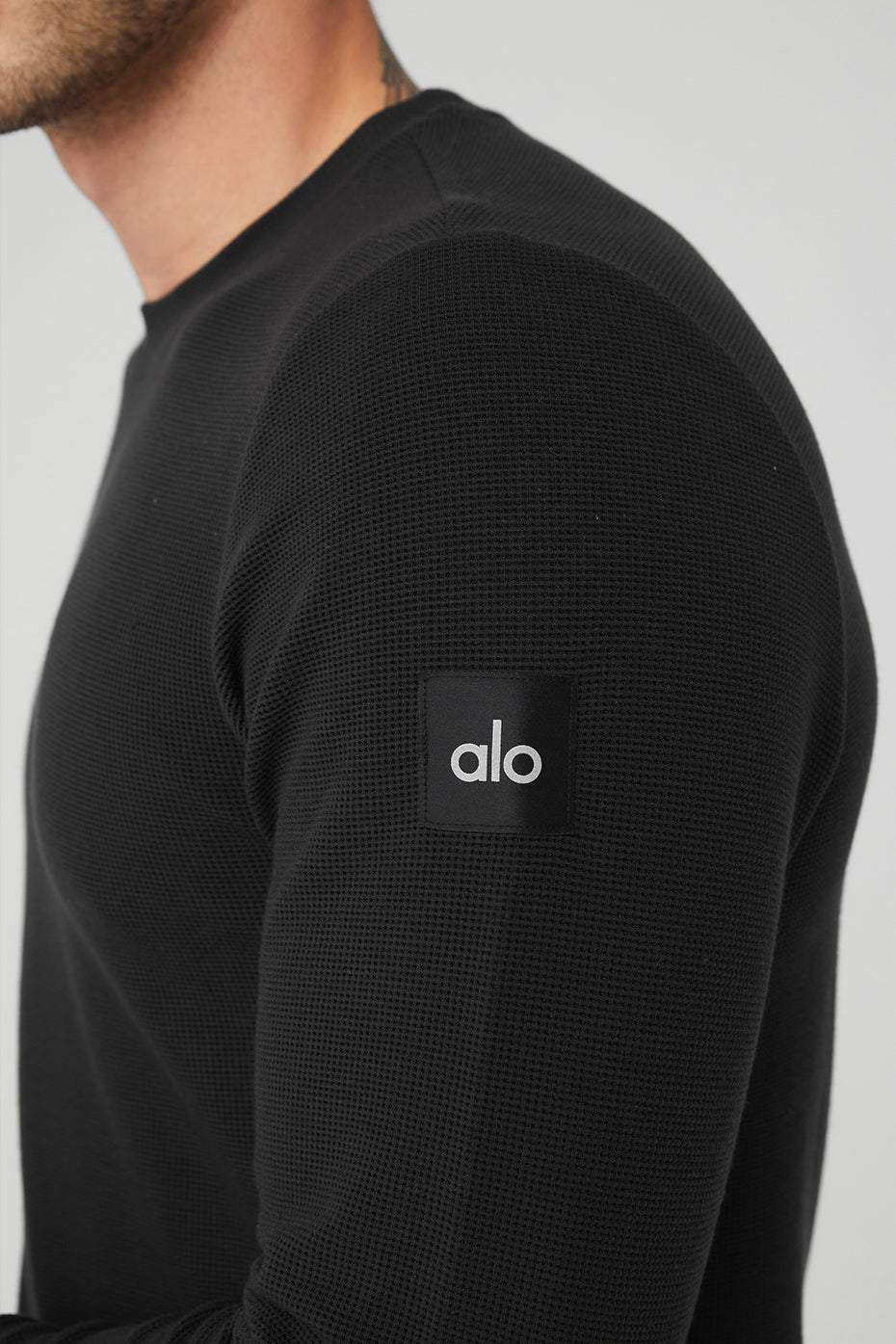 Black Men's Alo Yoga Micro Waffle Fast Break Tee Long Sleeve | DSN-376921