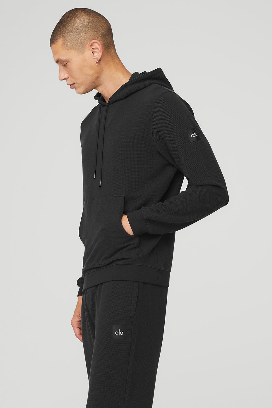 Black Men's Alo Yoga Micro Waffle Fast Break Hoodie | TGA-407326