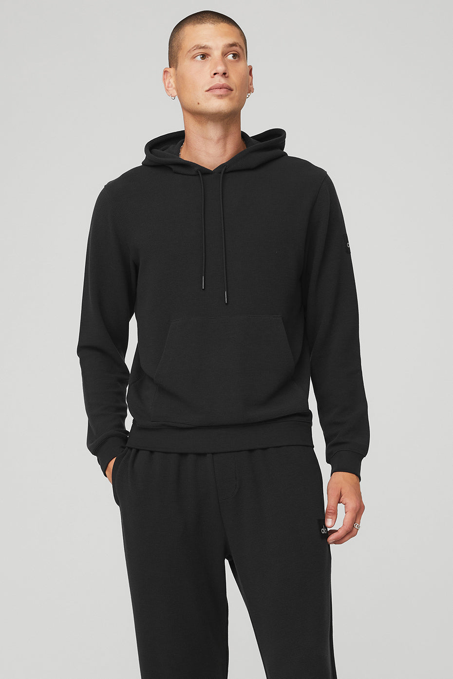 Black Men\'s Alo Yoga Micro Waffle Fast Break Hoodie | TGA-407326