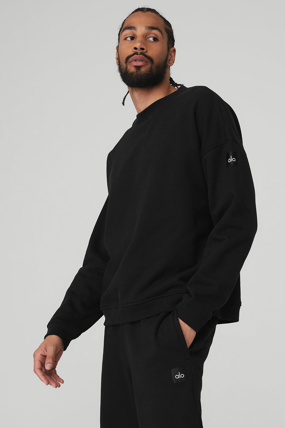 Black Men's Alo Yoga Renown Heavy Weight Crew Neck Pullover Sweatshirts | RLS-721460