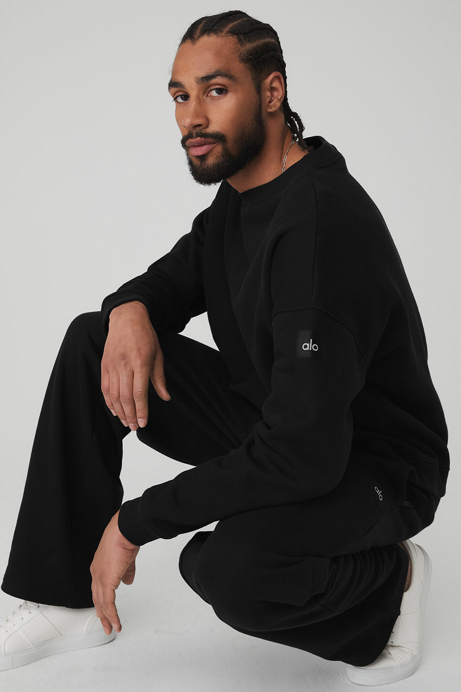 Black Men's Alo Yoga Renown Heavy Weight Crew Neck Pullover Sweatshirts | RLS-721460