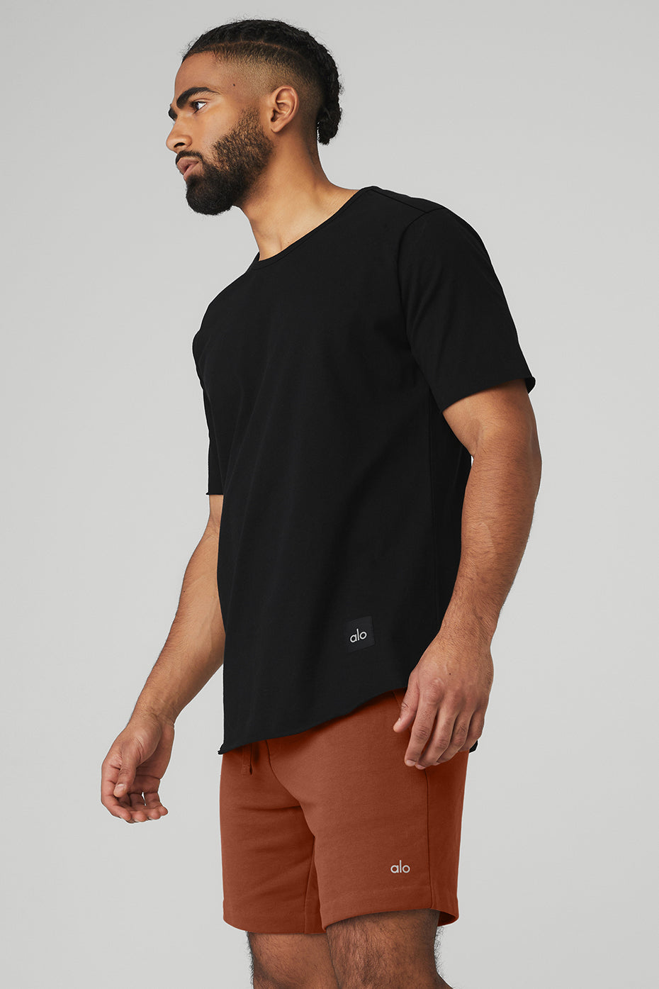 Black Men's Alo Yoga Society Crewneck Tee Short Sleeve | XFI-503128