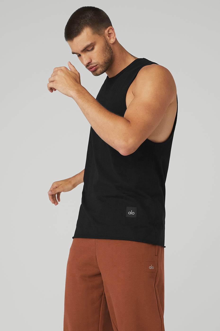 Black Men's Alo Yoga Society Tanks | GZK-562019