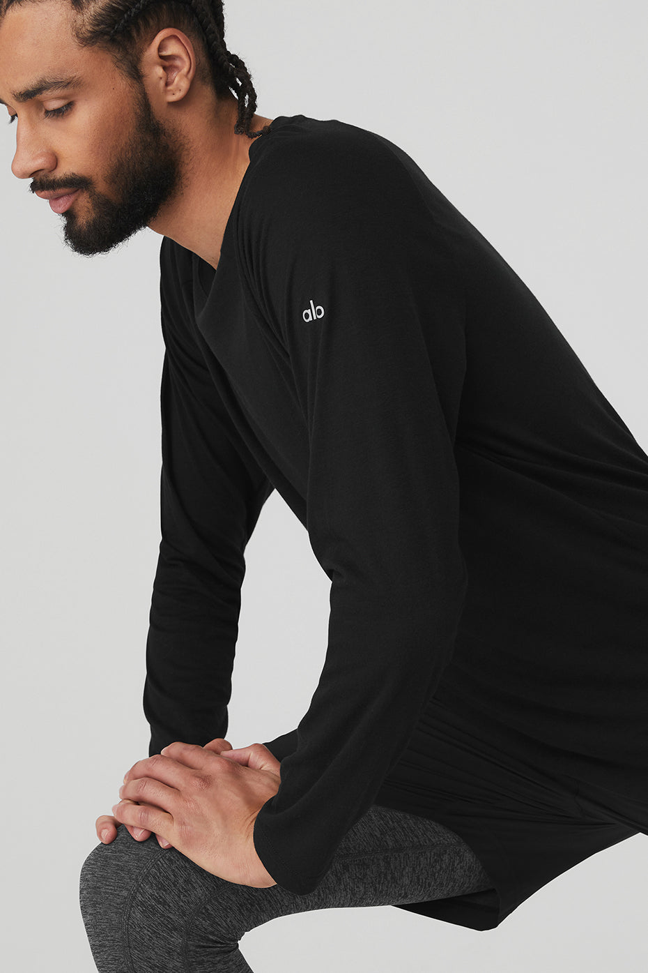 Black Men's Alo Yoga Triumph Tee Long Sleeve | UMK-819327