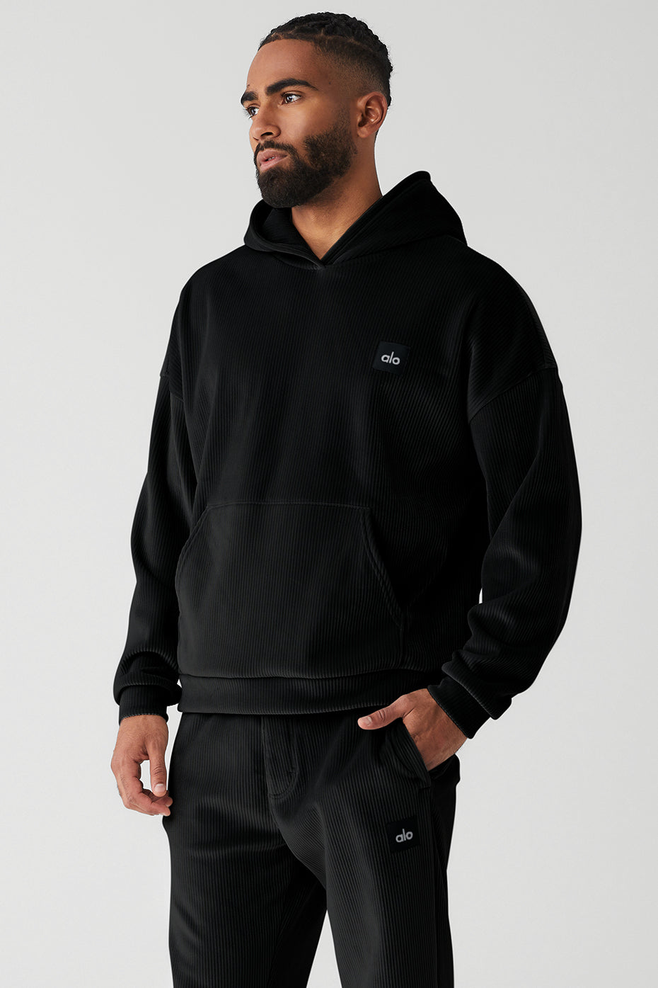 Black Men's Alo Yoga Velour Baller Hoodie | PIZ-036821