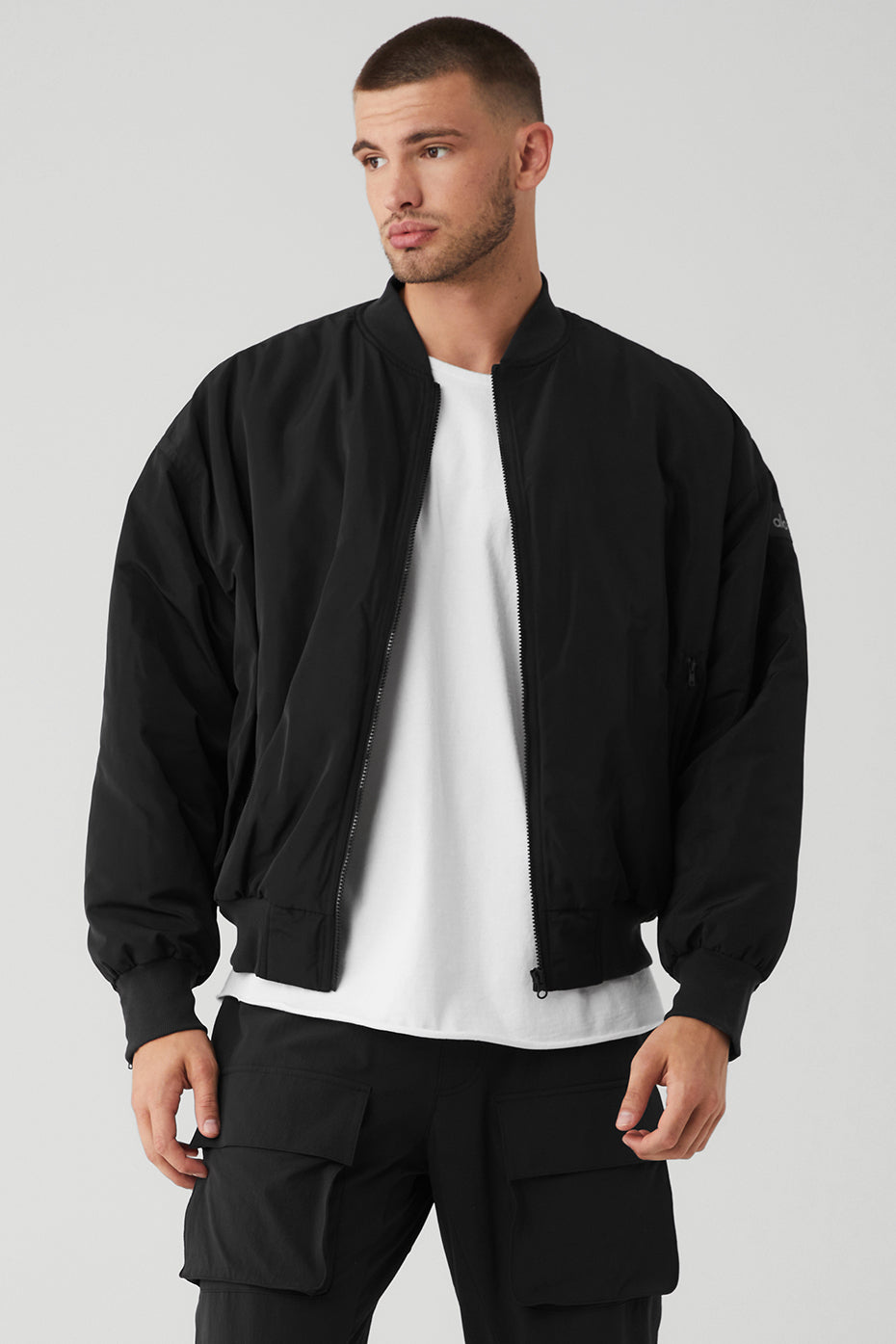 Black / White Men\'s Alo Yoga Faux Fur Urbanite Bomber Jackets | FCJ-714539