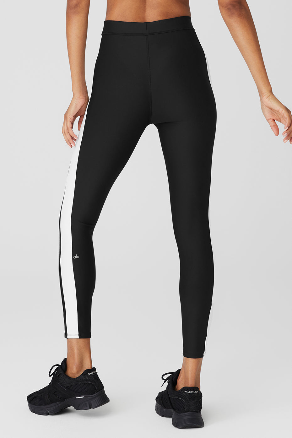 Black / White Women's Alo Yoga Airlift High-Waist 7/8 Car Club Leggings | BSE-138692