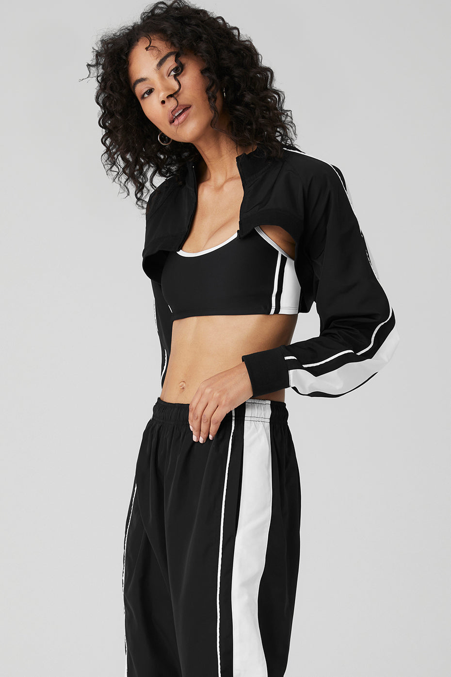 Black / White Women's Alo Yoga Racetrack Shrug Jackets | CBE-926704