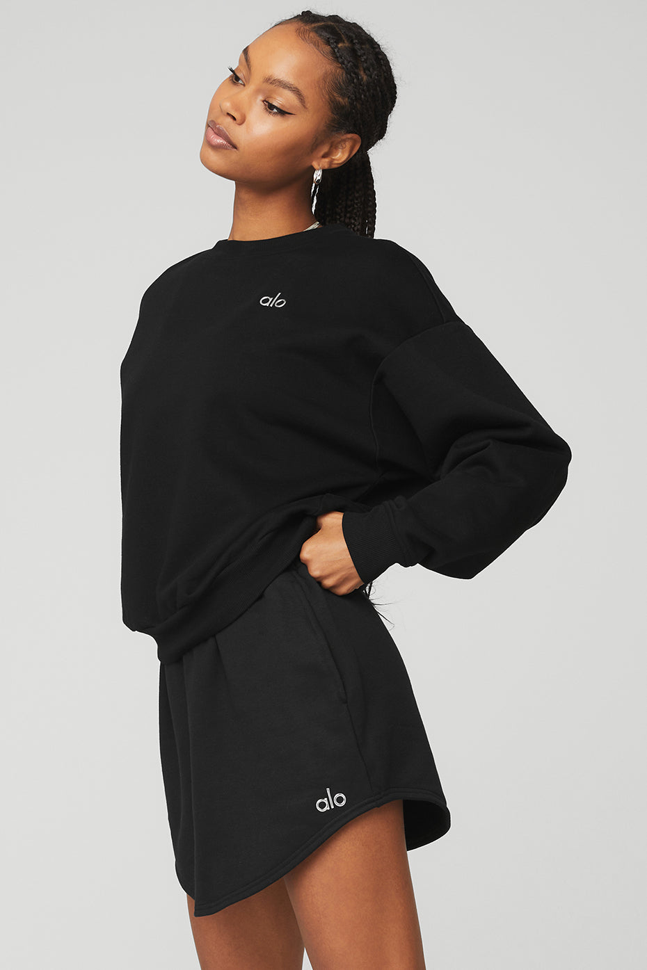 Black Women's Alo Yoga Accolade Crew Neck Pullover Sweatshirts | FKU-807139