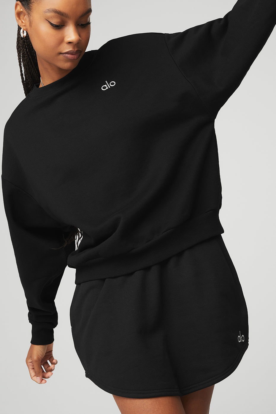 Black Women's Alo Yoga Accolade Crew Neck Pullover Sweatshirts | FKU-807139