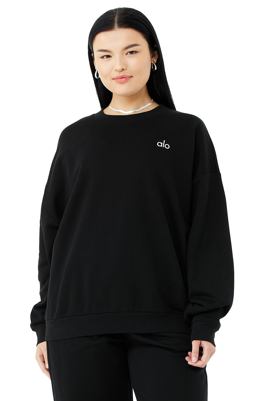 Black Women's Alo Yoga Accolade Crew Neck Pullover Sweatshirts | FKU-807139