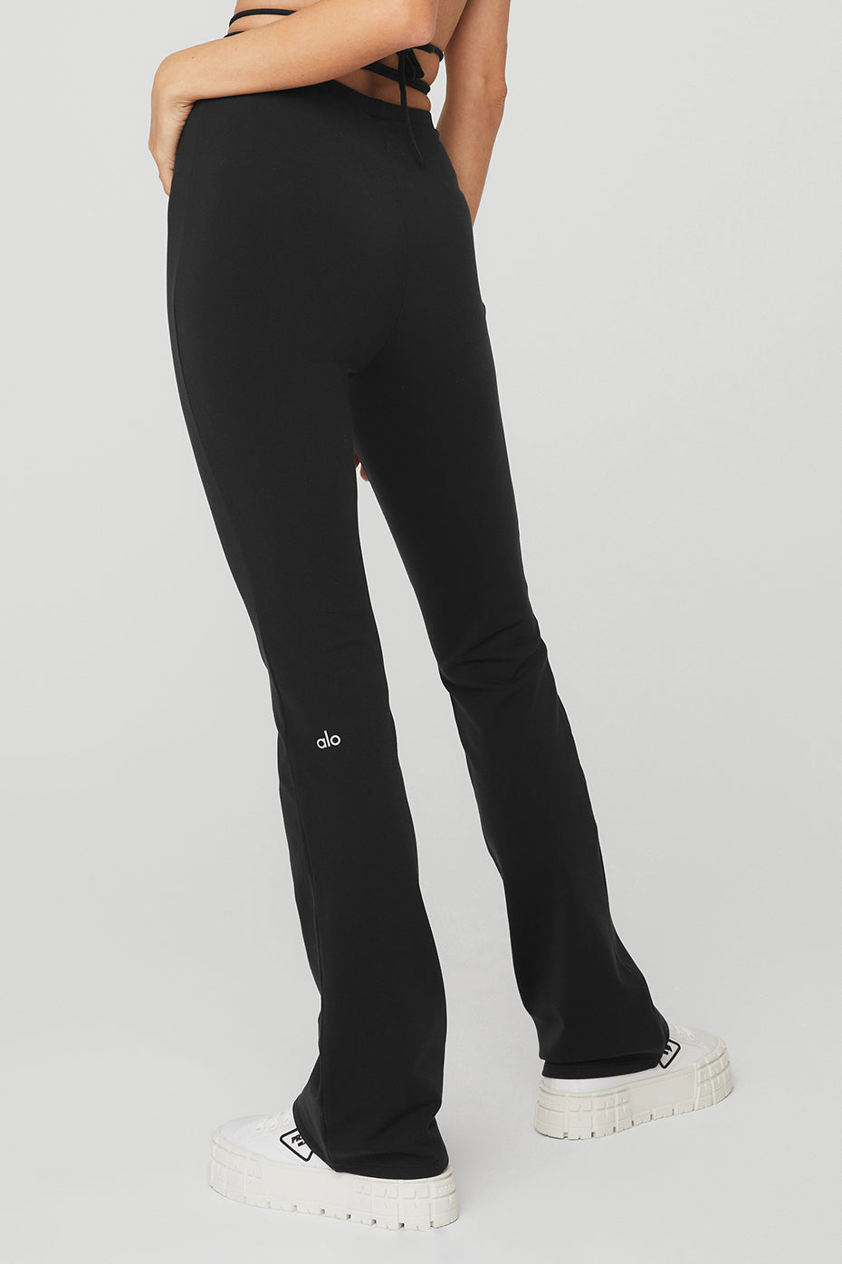 Black Women's Alo Yoga Airbrush High-Waist Cinch Flare Leggings | RVW-517426