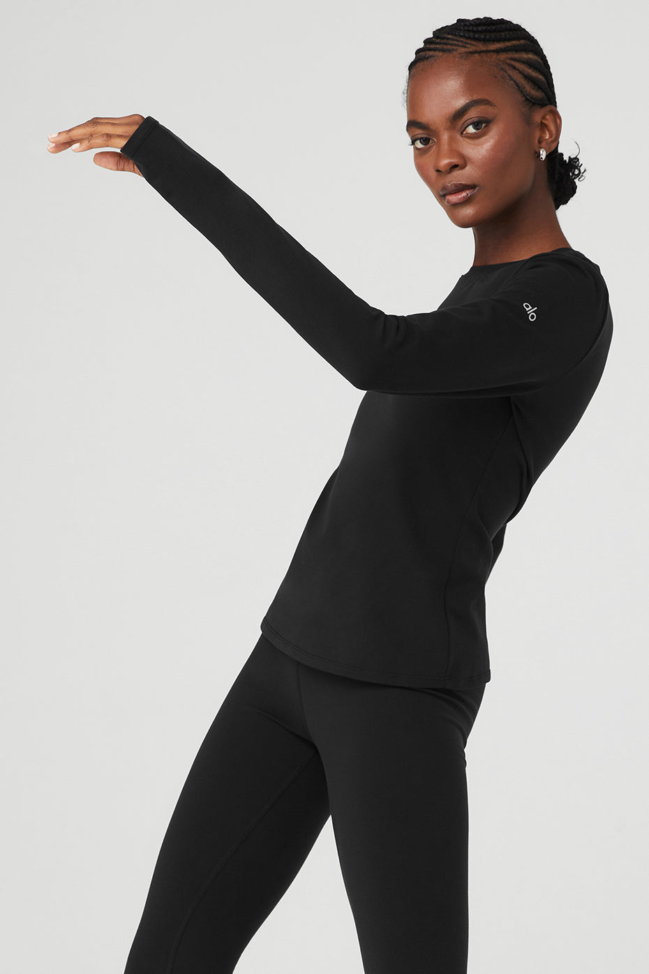 Black Women's Alo Yoga Airbrush Winter Warm Nocturne Long Sleeve | DXU-568243