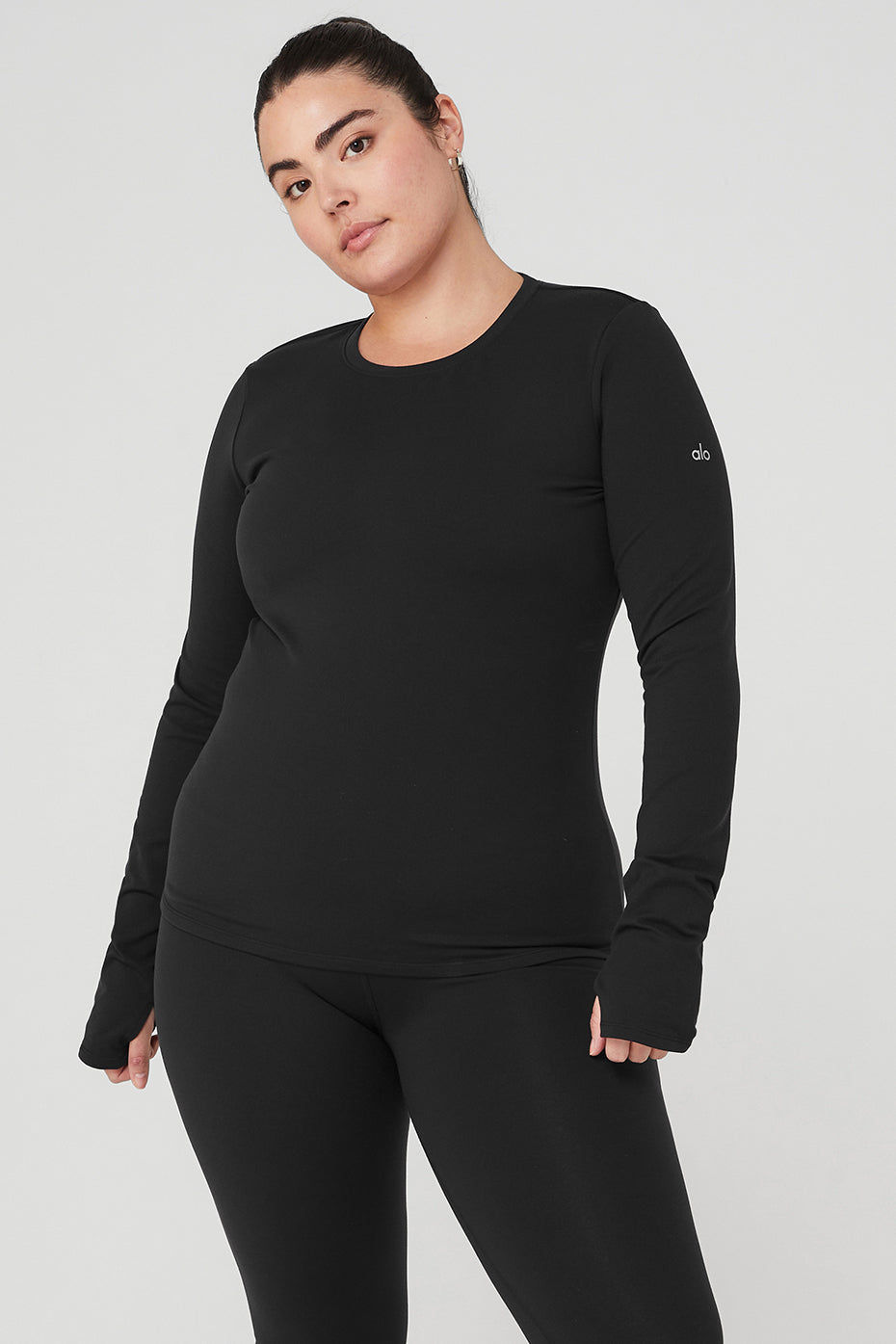 Black Women's Alo Yoga Airbrush Winter Warm Nocturne Long Sleeve | DXU-568243