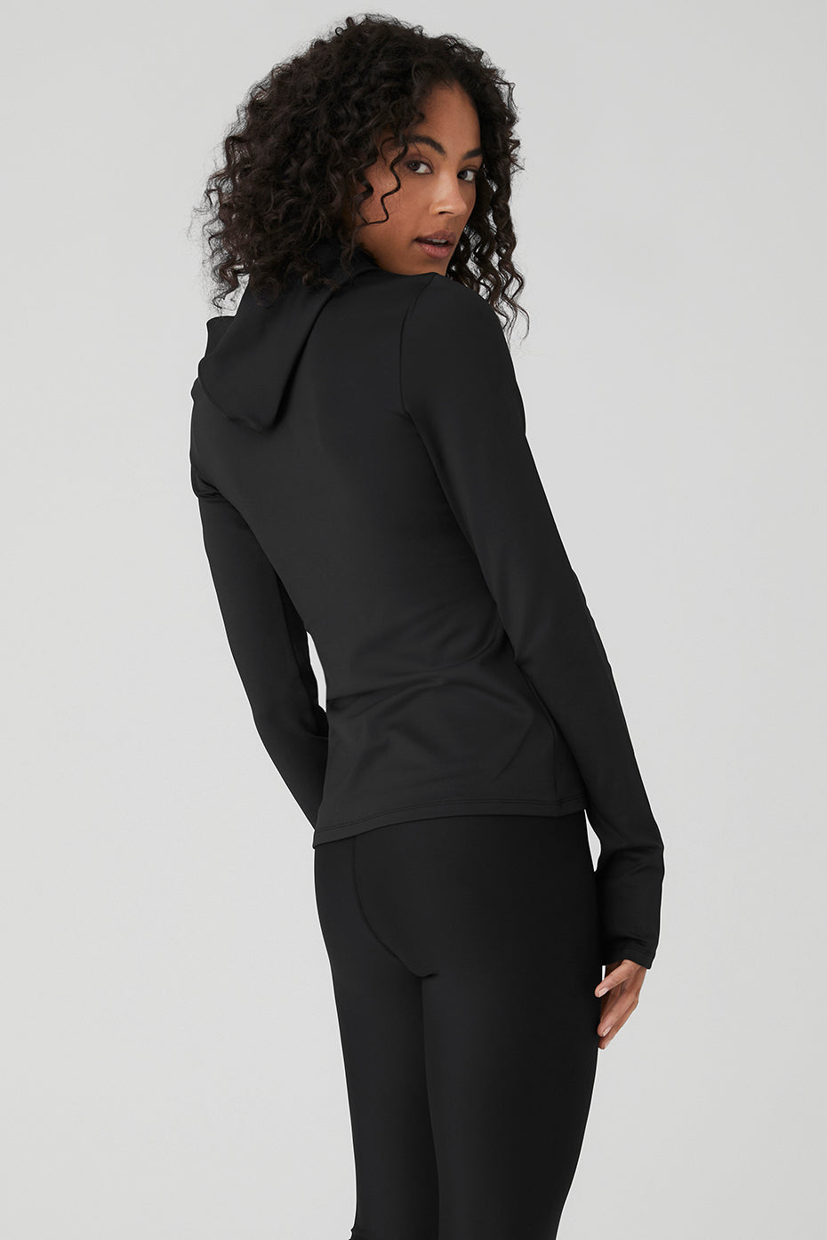 Black Women's Alo Yoga Airlift Winter Warm Hooded Runner Long Sleeve | ZLN-845379