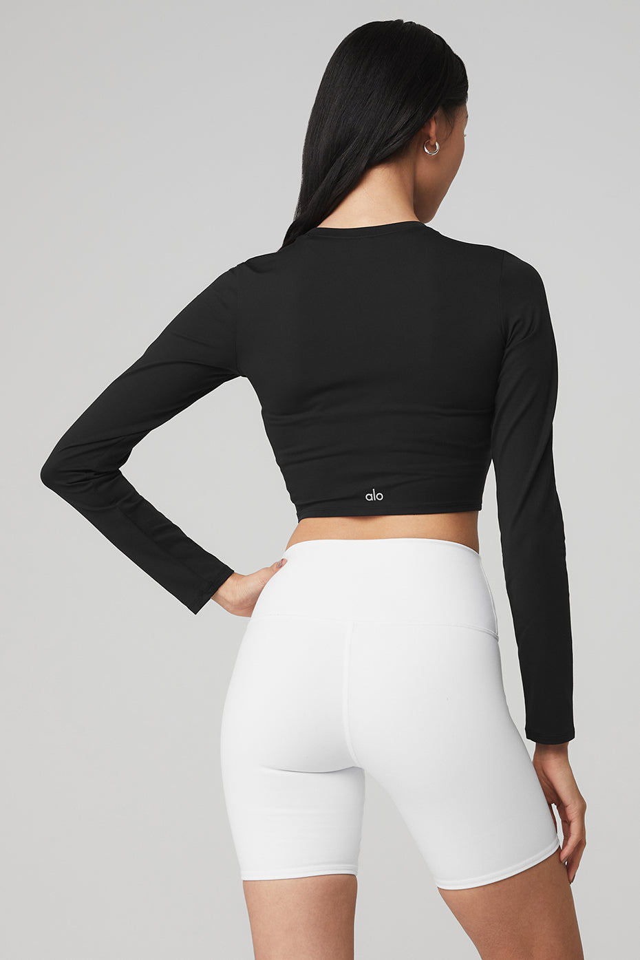 Black Women's Alo Yoga Alosoft Crop Finesse Long Sleeve | MRY-354670