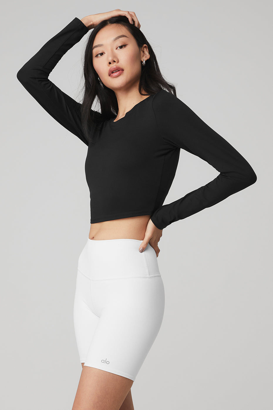 Black Women's Alo Yoga Alosoft Crop Finesse Long Sleeve | MRY-354670