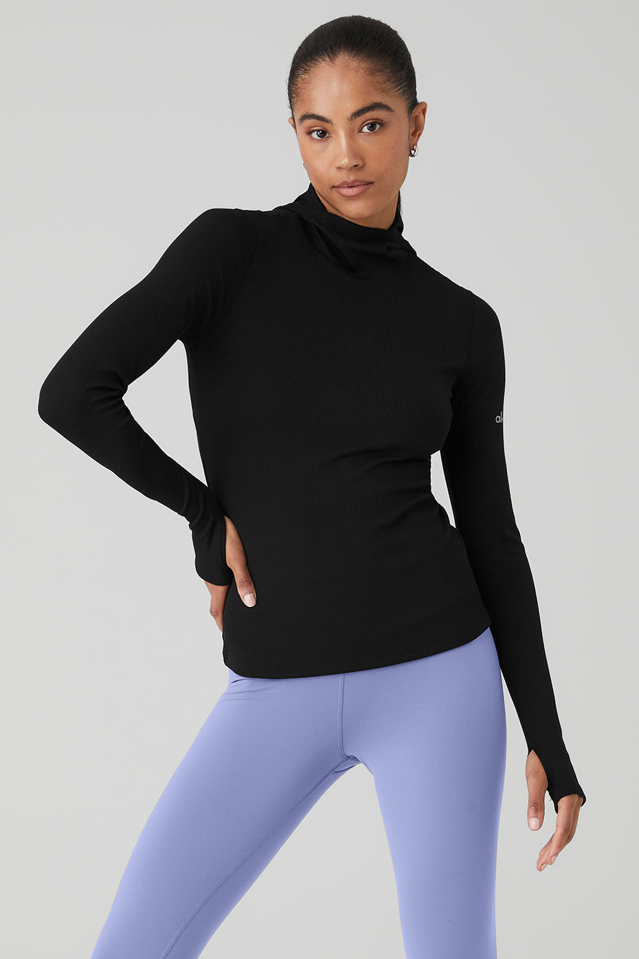 Black Women's Alo Yoga Alosoft Ribbed Frontrunner Long Sleeve | OLS-219467