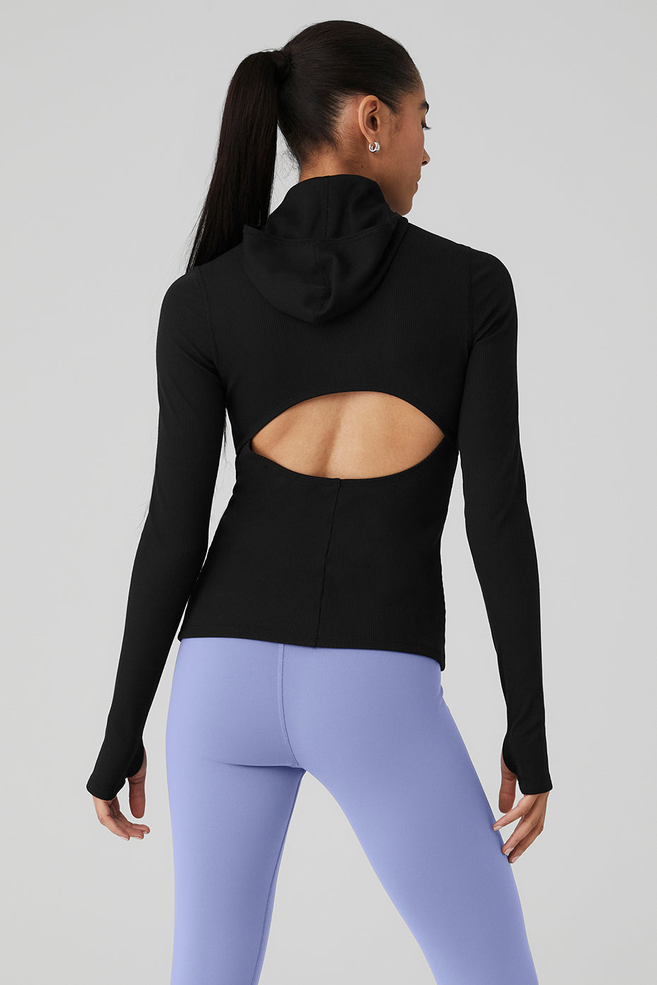 Black Women's Alo Yoga Alosoft Ribbed Frontrunner Long Sleeve | OLS-219467