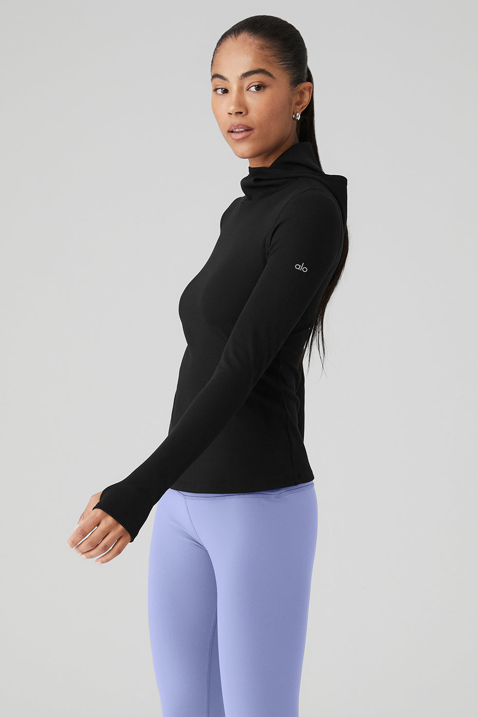 Black Women's Alo Yoga Alosoft Ribbed Frontrunner Long Sleeve | OLS-219467