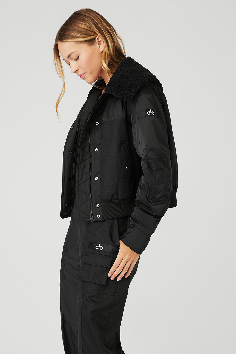 Black Women's Alo Yoga Blaze Bomber Jackets | PCQ-876254