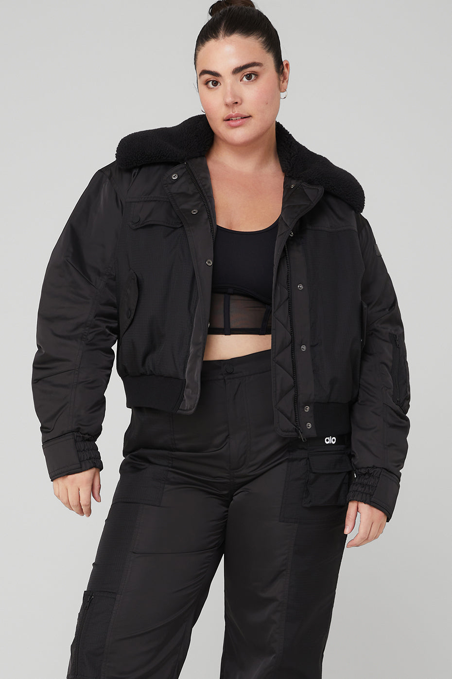 Black Women's Alo Yoga Blaze Bomber Jackets | PCQ-876254