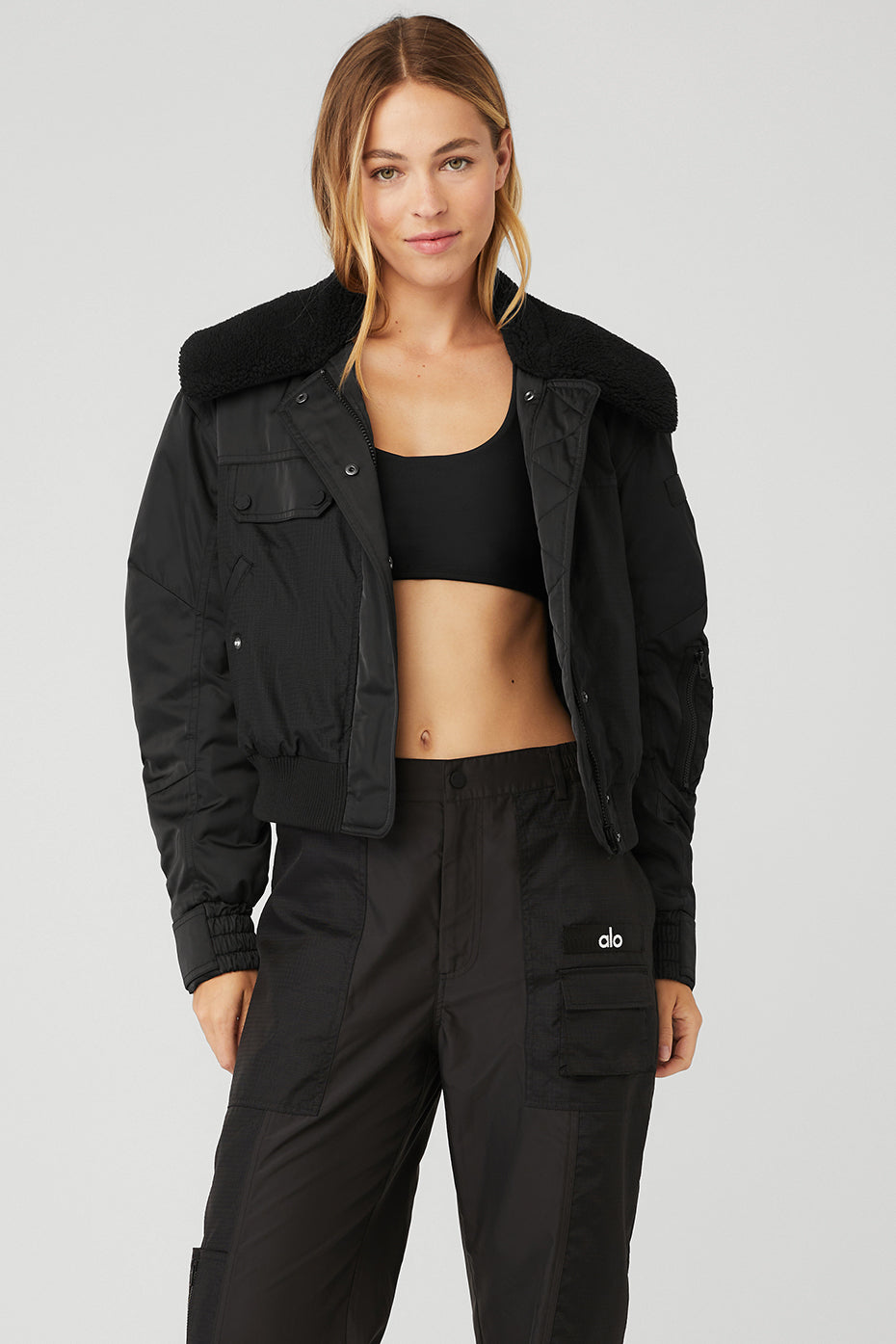 Black Women\'s Alo Yoga Blaze Bomber Jackets | PCQ-876254