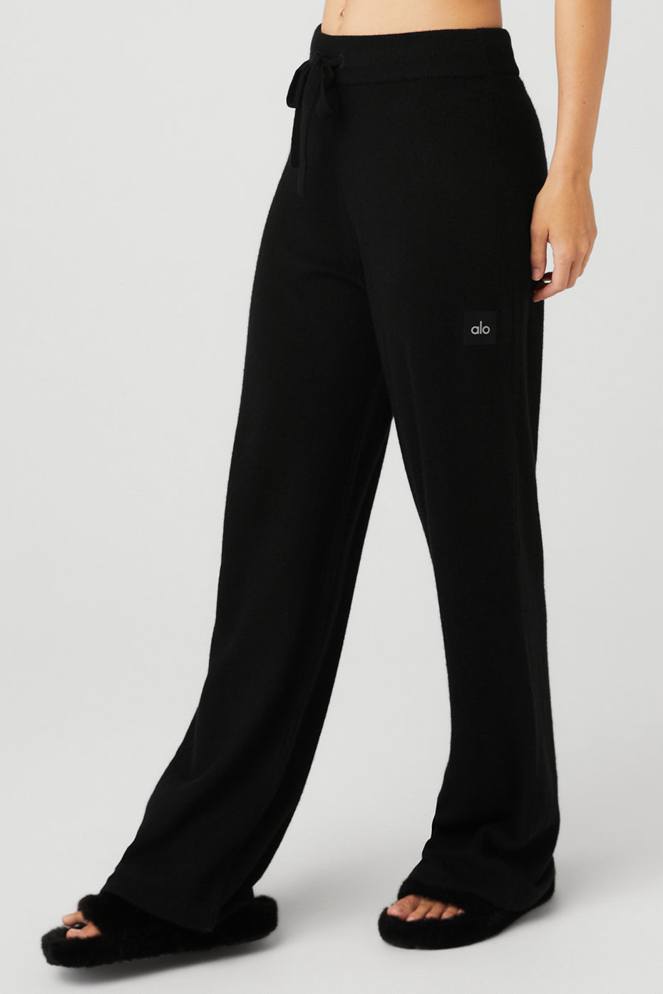 Black Women's Alo Yoga Cashmere High-Waist Jet Set Wide Leg Sweatpants | BGW-816324