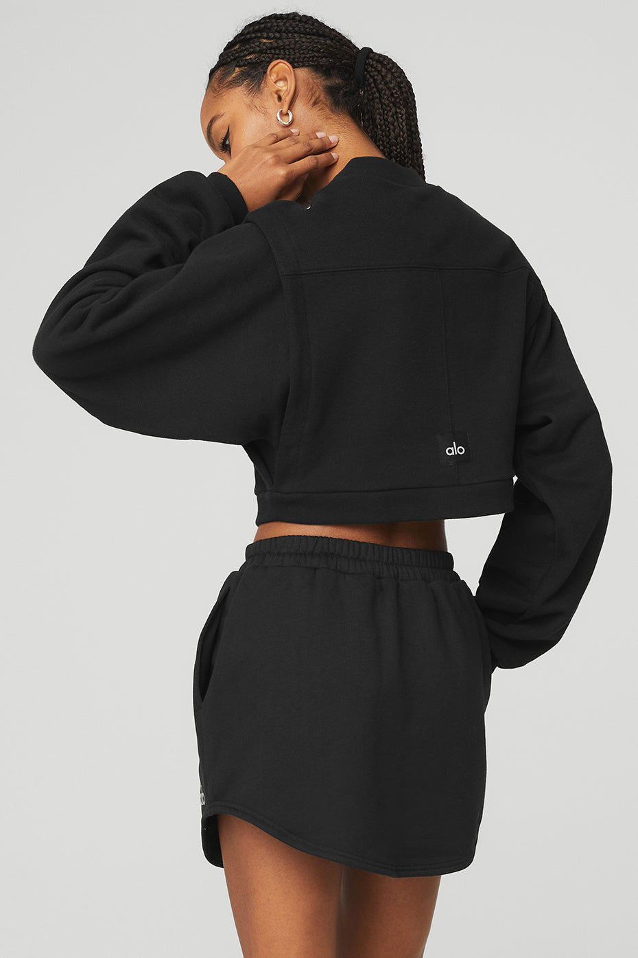 Black Women's Alo Yoga Cropped Fresh Coverup Sweatshirts | FTS-957613