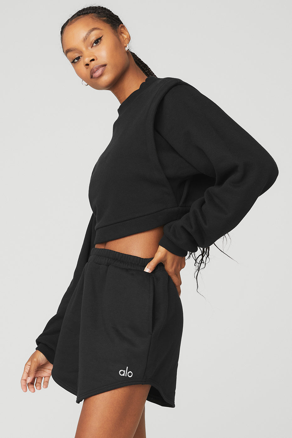 Black Women's Alo Yoga Cropped Fresh Coverup Sweatshirts | FTS-957613