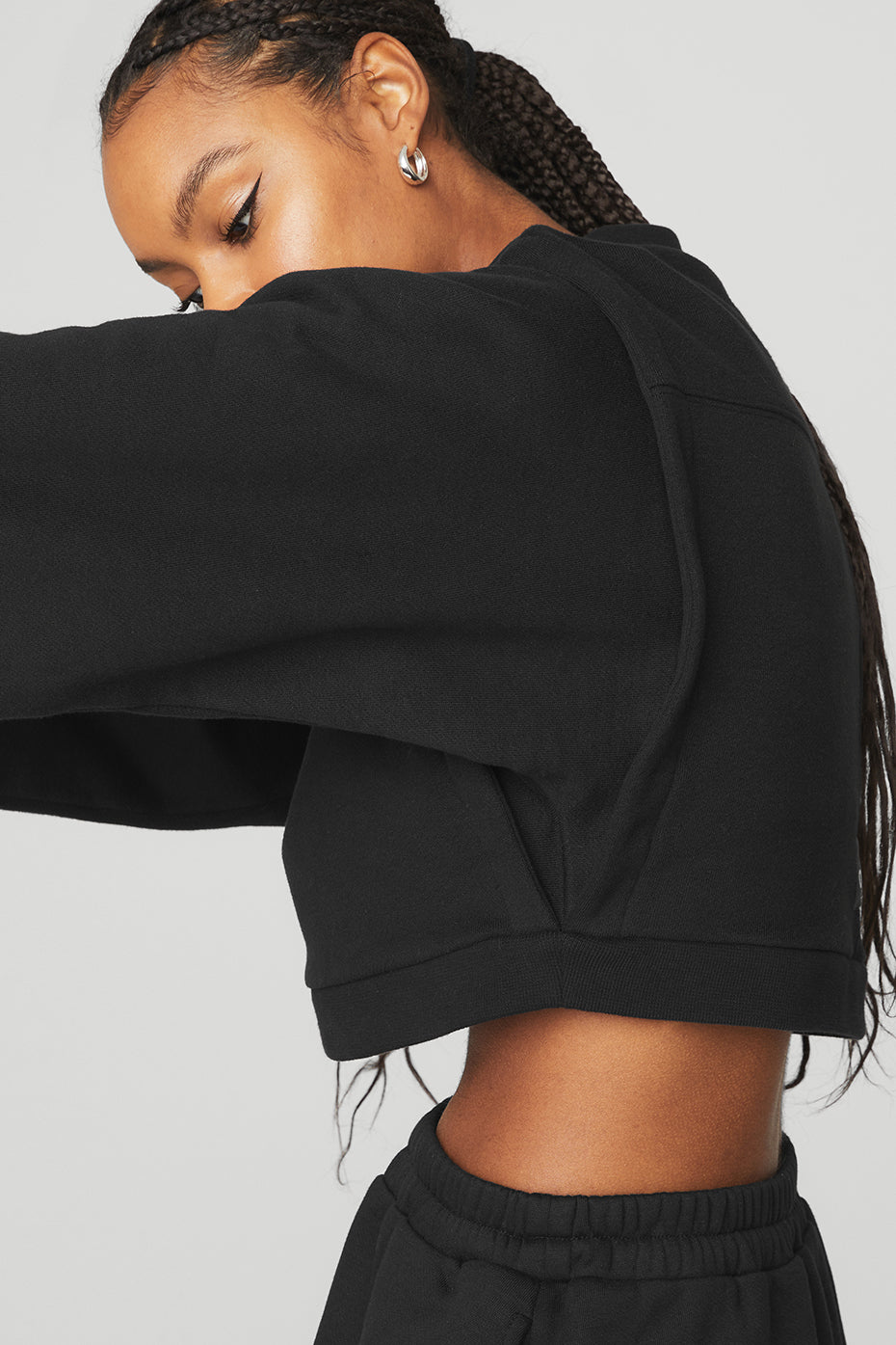 Black Women's Alo Yoga Cropped Fresh Coverup Sweatshirts | FTS-957613