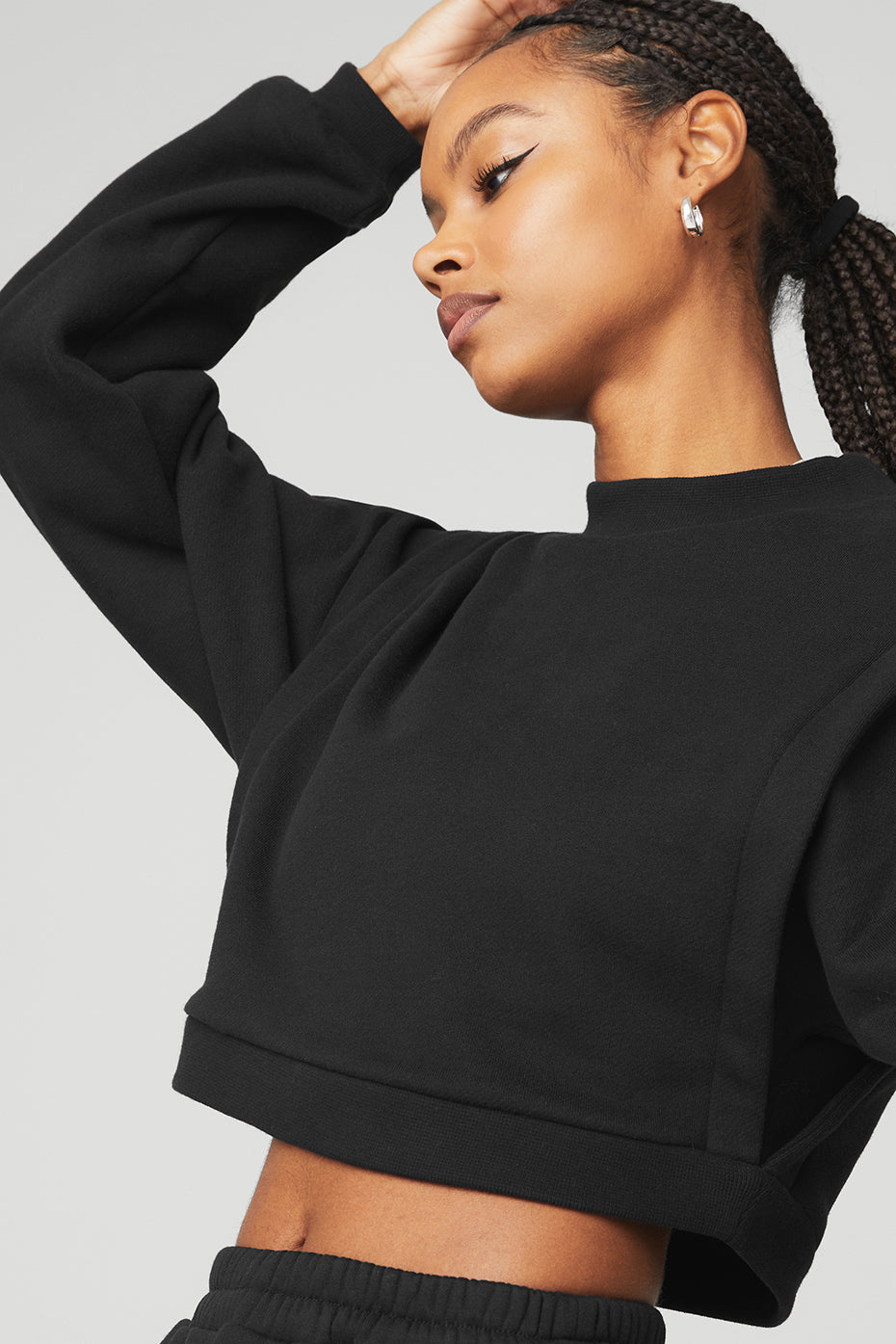 Black Women's Alo Yoga Cropped Fresh Coverup Sweatshirts | FTS-957613