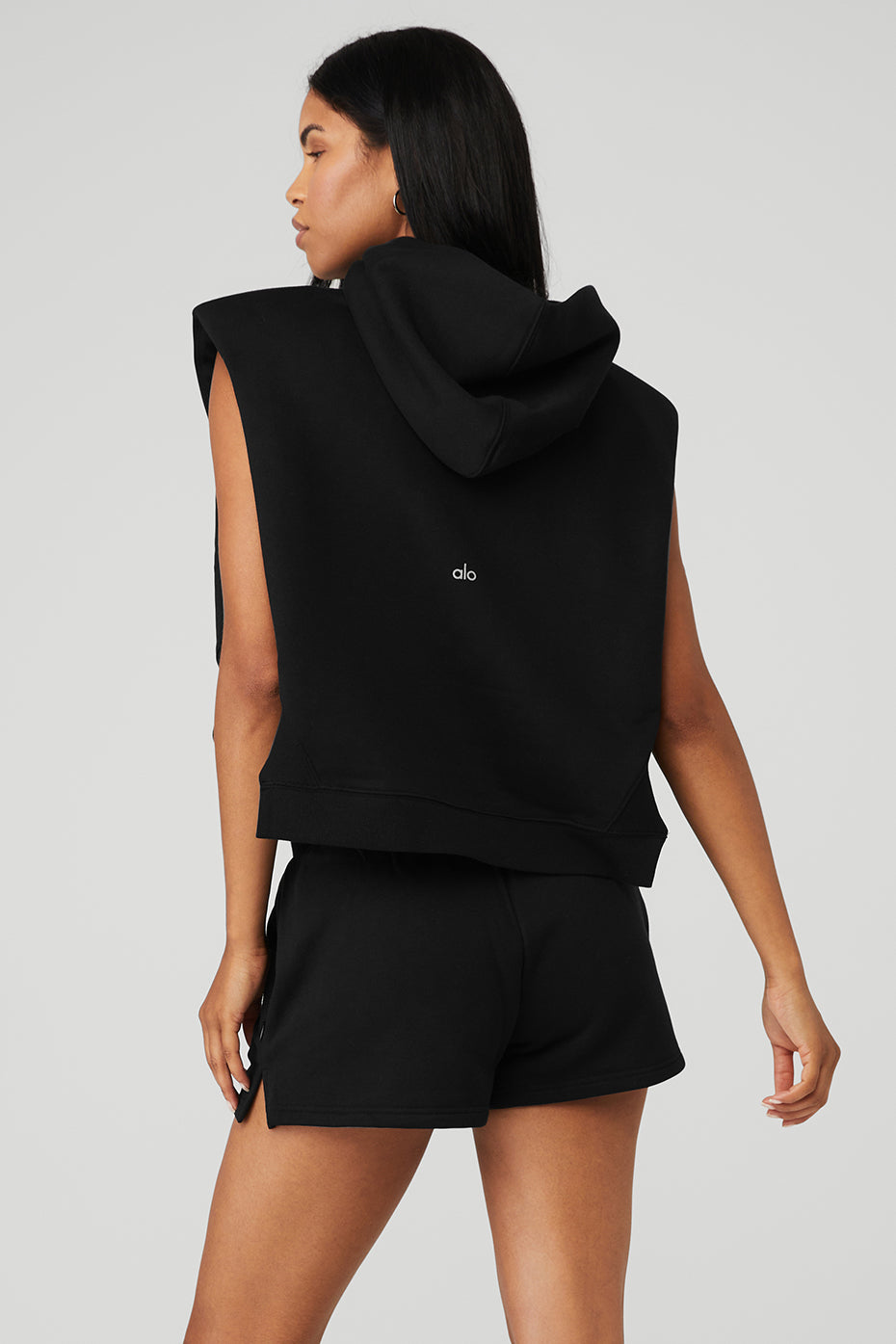 Black Women's Alo Yoga Cropped Headliner Shoulder Pad Sleeveless Coverup Tanks | KXF-107382