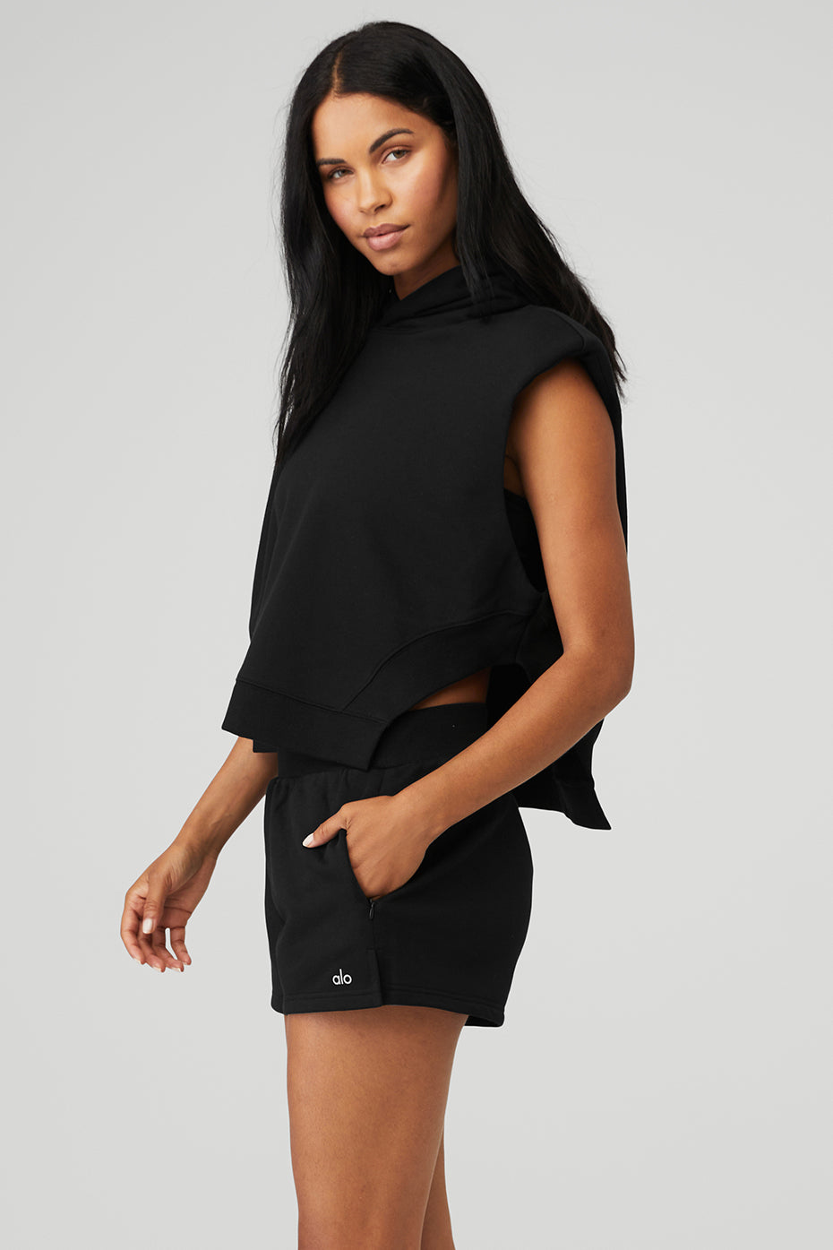 Black Women's Alo Yoga Cropped Headliner Shoulder Pad Sleeveless Coverup Tanks | KXF-107382