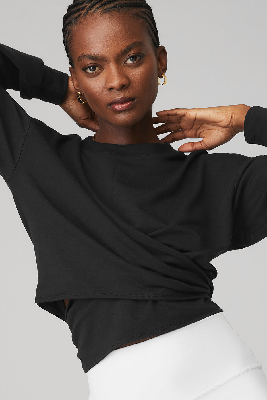 Black Women's Alo Yoga Dreamy Wrap Pullover Long Sleeve | MBW-618234