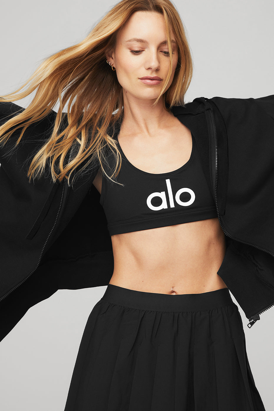 Black Women's Alo Yoga Everyday Full Zip Hoodie | VXF-651803