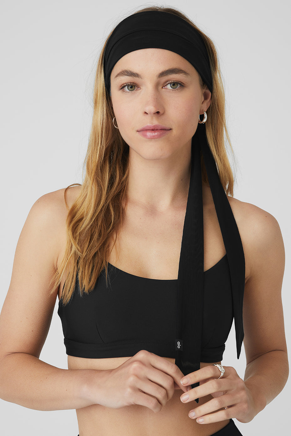 Black Women's Alo Yoga Fresh Mesh Tie Headband Hair Accessories | VQI-405927