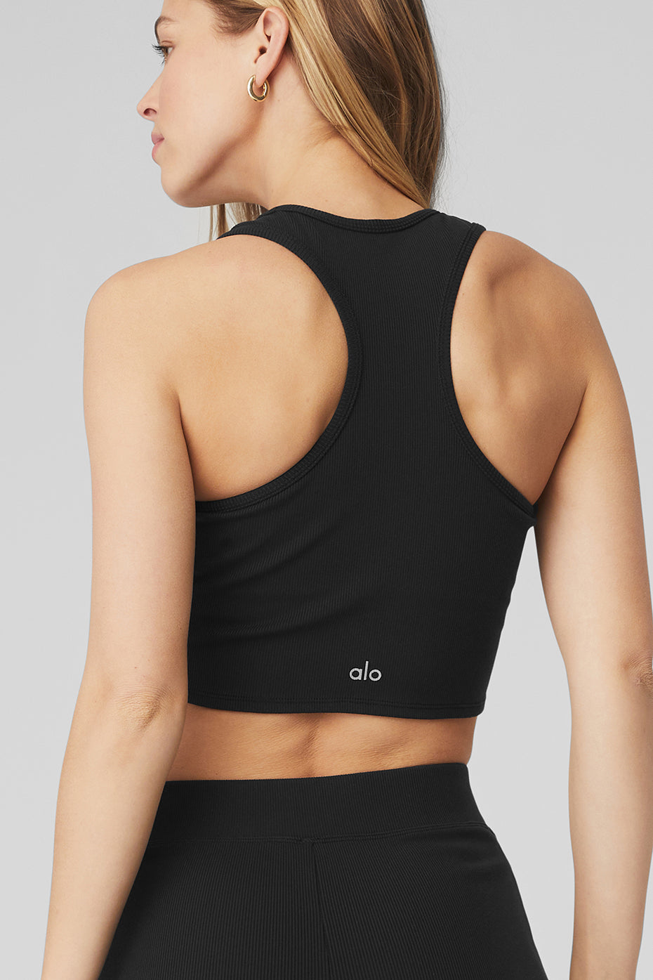 Black Women's Alo Yoga Goddess Ribbed Cropped Racerback Tanks | GHR-593621